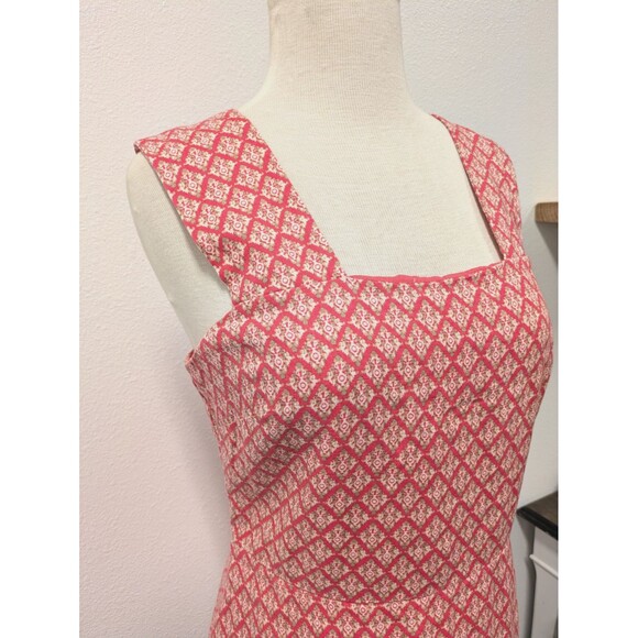 Gap Linen/Cotton Pink Diamond Weave Fit & Flare Square Neck Dress sz 4 Preppy - Picture 4 of 12